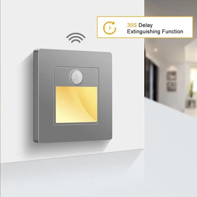 4 Pack LED Motion Sensor Night Light Infrared Human Body Induction Lamp, Recessed Stair Lights Indoor, Night for Hallway, Stairway, Bathroom, Bedroom, Kitchen