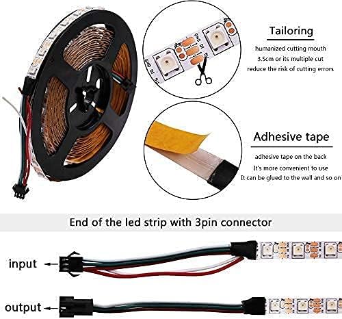 WS2812B RGB LED Strip Individual Addressable Light 16.4FT 60Pixels/m 300Pixels Dream Color SMD 5050 LED Pixel RGB Strip Non-Waterproof DC5V (Black PCB)