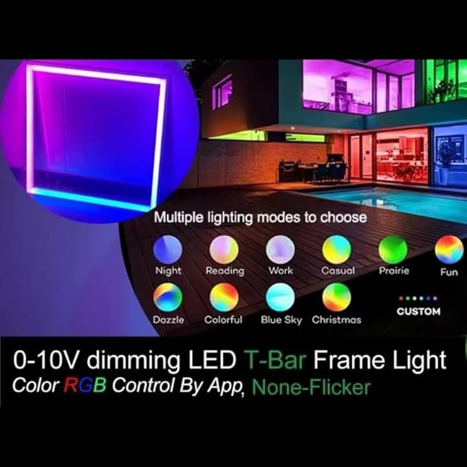 2x4 FT RGB Multicolor Edge-Lit Frame LED Panel Lights Remote & App Controlled 60W 6600lm Color Changing LED Panel Light Smart 2.4G+Bluetooth Drop Ceiling Light with (6 Pack)