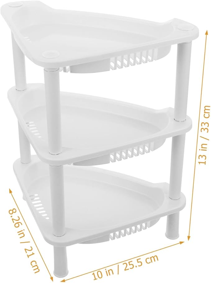 PRETYZOOM 3 Tier Small Corner Shelf, 8x10x13 Inches, Space-Saving Corner Shelf for Kitchen, Bathroom Rustproof Organizer Rack for Shower Bottles, Plastic, No-Tool Assembly