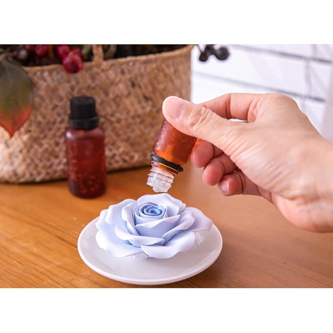 Essential Oil Passive Flower Diffuser -Non-Electric Porcelain Aromatherapy Diffusers for Small Mini Room, Desk Decorative, Bathroom (Blue Rose)