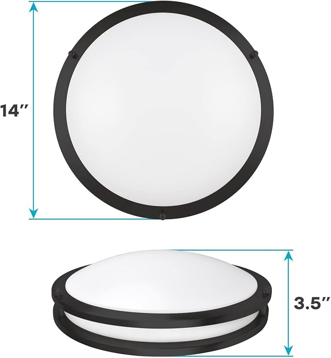 LUXRITE 14 Inch LED Flush Mount Ceiling Light, 5 Color Selectable 2700K | 3000K | 3500K | 4000K | 5000K, Dimmable, Modern Ceiling Light Fixture, 18W, 1440 Lumens, Energy Star, ETL Listed, Matte Black