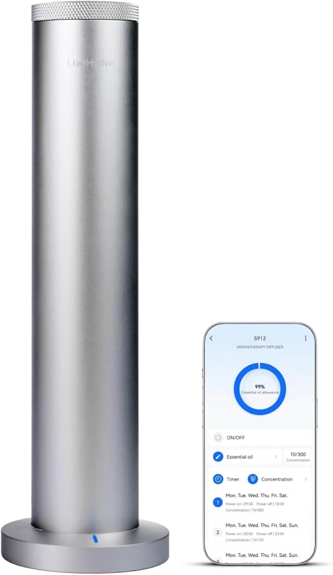 New Upgraded Waterless Scent Oil Nebulizer – Smart App & Remote Control, Covers Up to 4000 Sq Ft, Quiet Aroma Diffuser for Home, Hotel & Office, Up to 20H Runtime & Timer