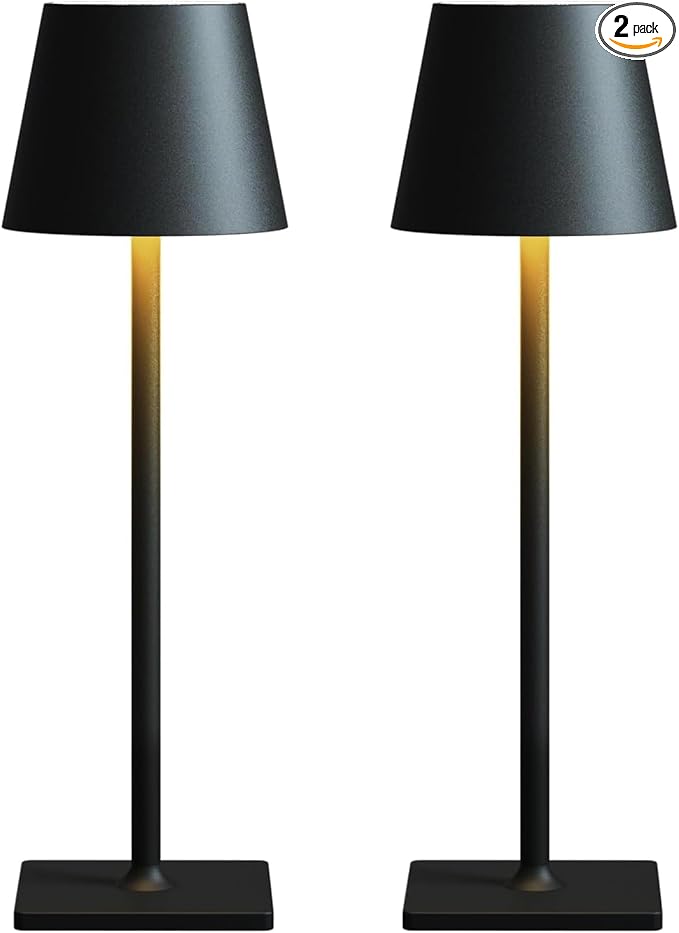 Cordless Table Lamp Rechargeable Lamps: 6000mAh Battery Operated Table Lamp Outdoor Waterproof, Touch Control, Portable Wireless Desk Lamp for Dinner/Bedroom/Restaurant(Black 2 Pack)