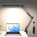 LED Desk Lamp, Adjustable Swing Arm Lamp with Clamp, Eye-Caring Reading Desk Light, 10 Brightness Levels, 3 Lighting Modes, Memory Function Desk Lamps for Home Office with Adapter (Black)
