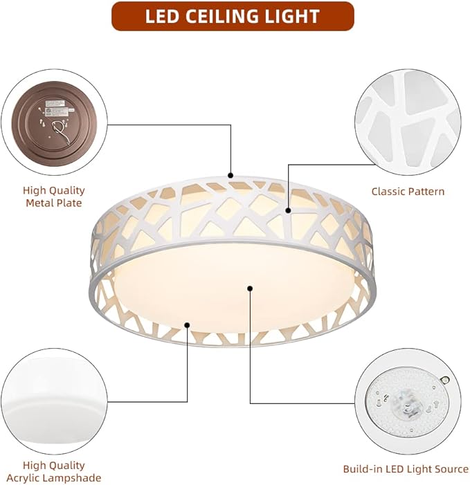 LED Flush Mount Ceiling Light 2 Pack, 14 Inch Dimmable Round Lighting Fixture, 20W 1400 Lumens 3000K Warm White, ETL Listed for Kitchen, Hallway, Bedroom, Stairways, Acrylic Lampshade