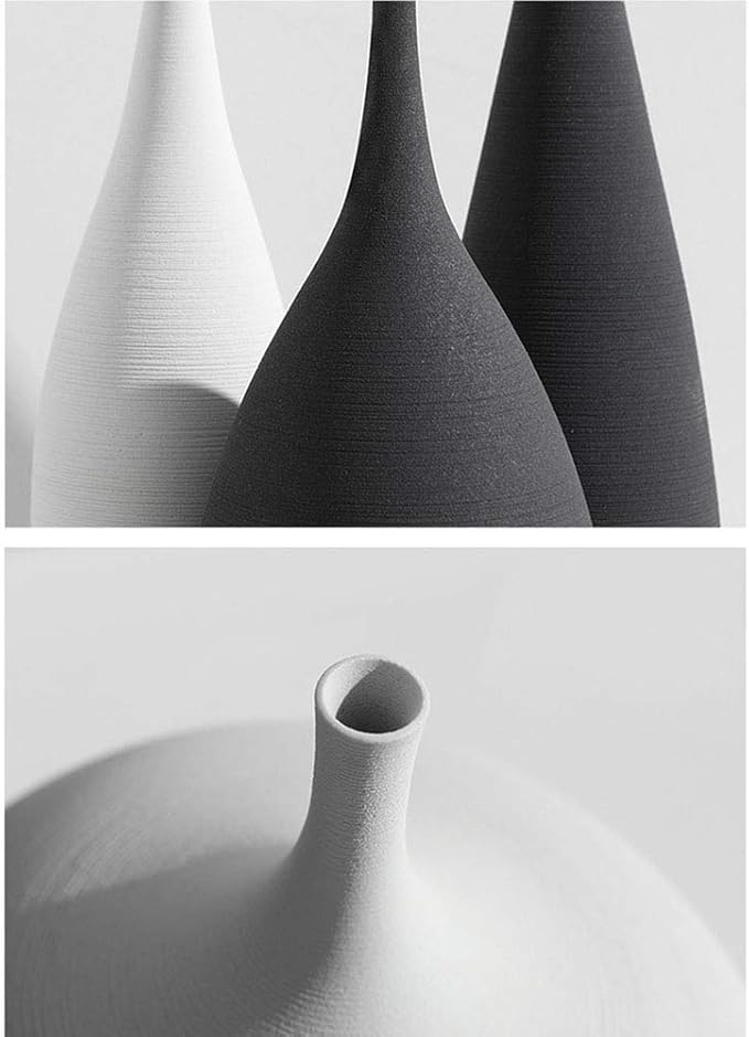 White Black Ceramic Vase Set, Modern Minimalist Ornaments Living Room Home Decor Decoration,Set 4(D+E)