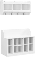 Contemporary Shoe Storage Bench with Wall Mounted Coat Rack, Elegant Hall Tree for Entryway, Mudroom, White