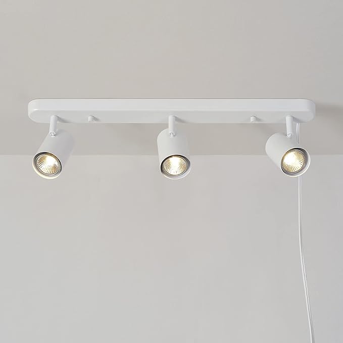 Globe Electric 60024 3-Light Plug-in Track Lighting, Adjustable Heads, Matte White Finish, 22-inch, 15-Foot Cord with in-Line Switch, Compatible with GU10 Base Bulbs (Sold Separately)
