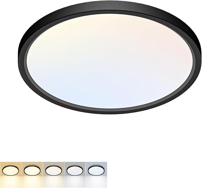 LED Flush Mount Ceiling Light,7Inch 15W,3000K/3500K/4000K/5000K/6500K 5 Color Temperatures Ceiling Light Fixture for Kitchen Porch Hallway Bedroom Bathroom and Closet,Black