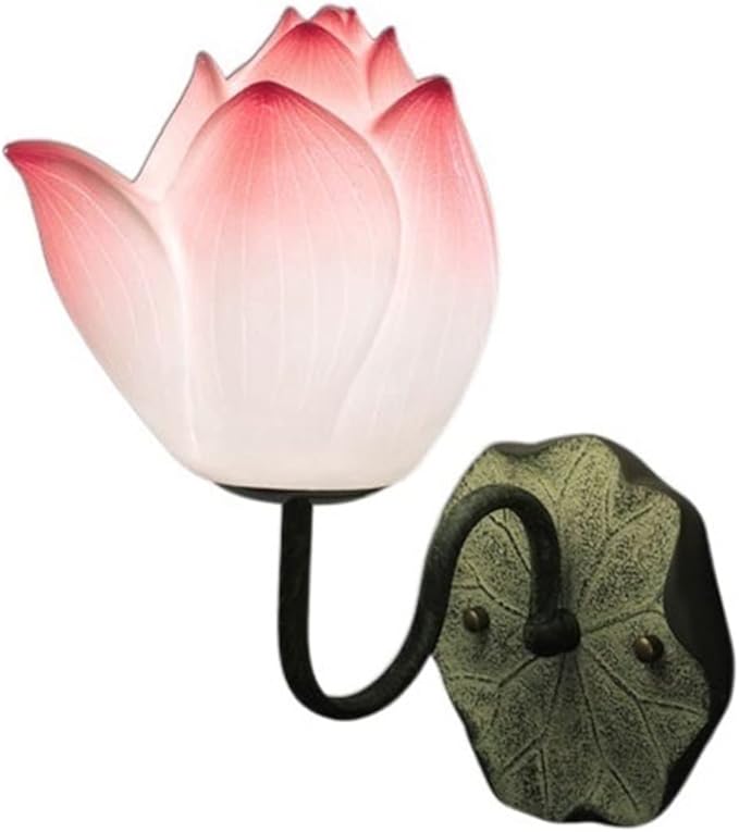 Retro Zen Wall Lamp Study Bedroom Background Lotus Decorative Bedside for Corridor, Hallway(Pink)