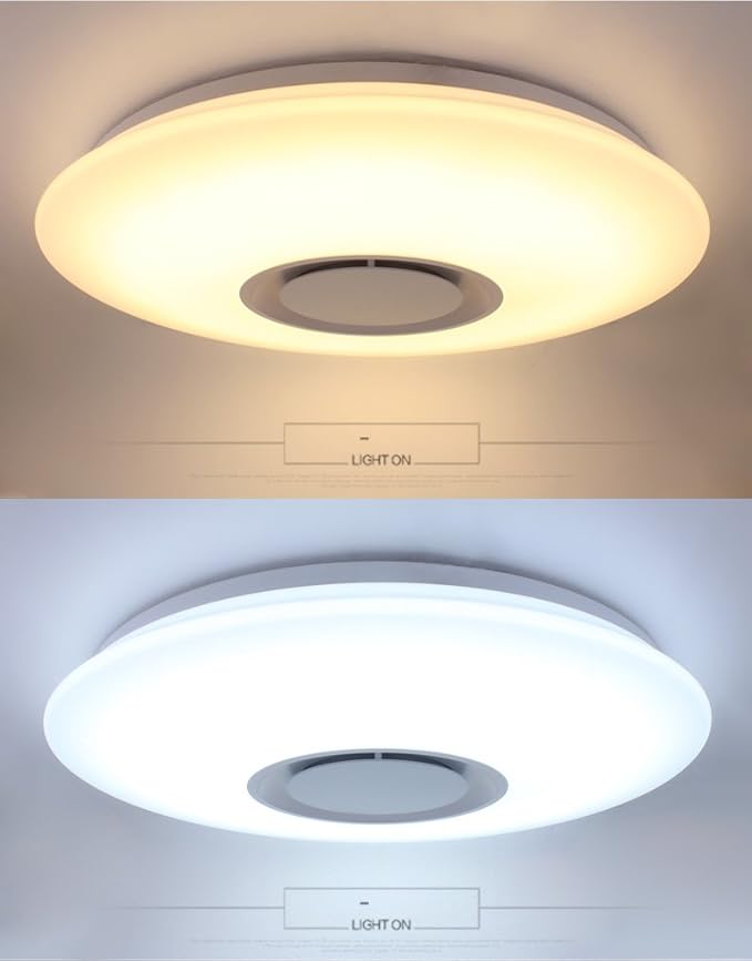 HOREVO Ceiling Lights with Bluetooth Speaker, 15 inch Smart Ceiling Lamp Compatible with Alexa and Google Home,Room Light for Bedroom, Living Room