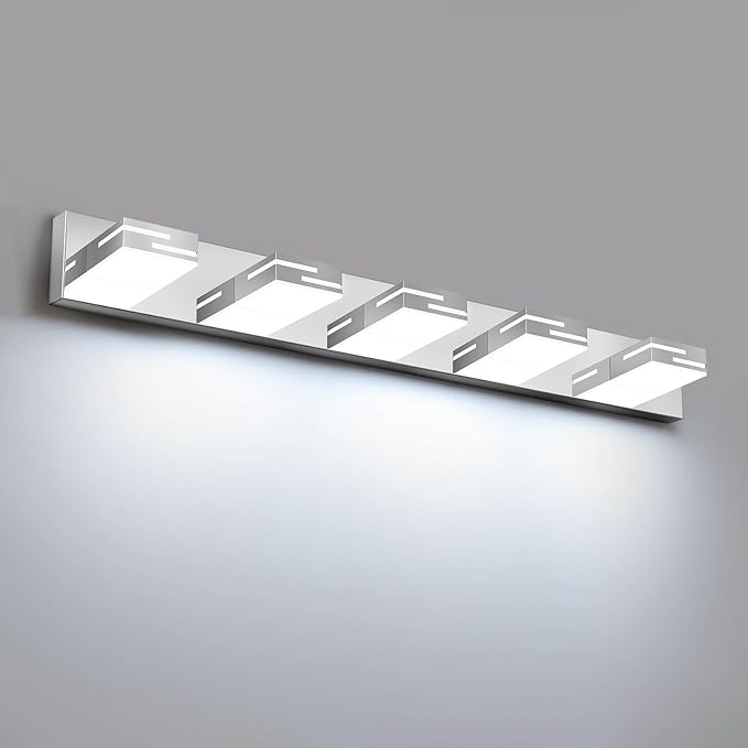 LED Modern Bathroom Vanity Light Fixtures, 5-Light 34-inch Dimmable Chrome Vanity Lights for Bathroom Lighting Fixtures Over Mirror, with 350° Rotatable Heads (Cool White 6000K)