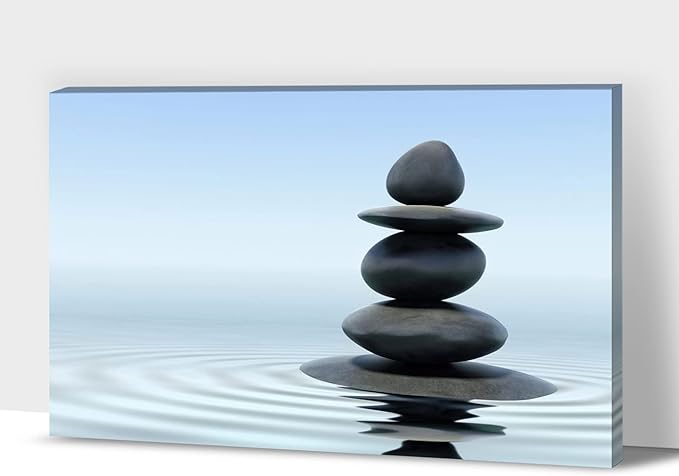 Zen Wall Art Decor, Modern Bathroom Zen Decor Wall Art, Large Zen Relaxing Canvas Wall Art for Spa Room Decor, Black Pebble and Waves Tranquil Zen Art Prints for Office & Spa Wall Decor 28x40 Inches