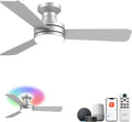 42" RGB Ceiling Fan with Light, Music Sync Smart Fan with Alexa/Google/App Control, Low Profile Flush Mount, 6-Speed Quiet DC Motor, 4 CCT Dimmable Lighting for Bedroom Living Room, Silver