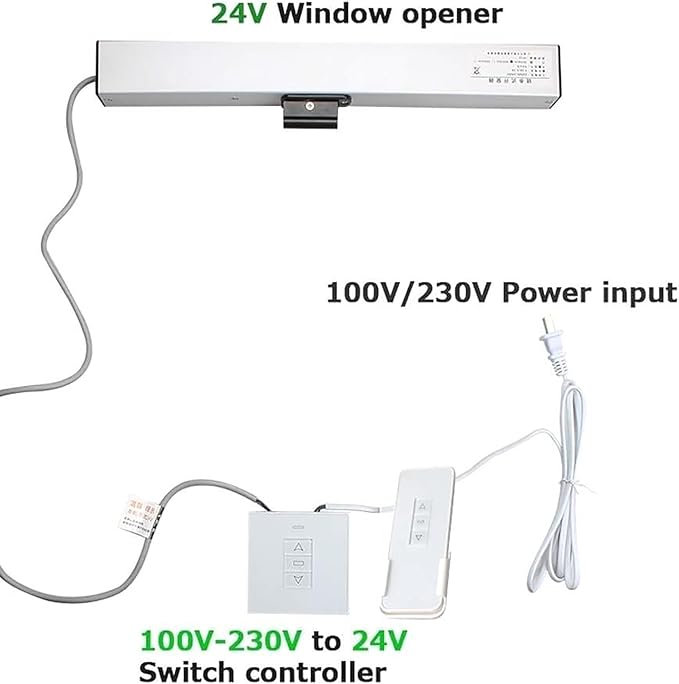 Automatic Window Opener, Electric Window Opener Actuator with Wall Switch and Remote Control, 400 Torque & Double-Layer Chain and Silent Design, for Skylight Window Greenhouse and Roof Vent