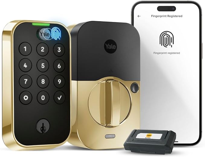 Yale Assure Lock 2 Touch Deadbolt, Lifetime Brass Keyed Smart Entry Door Lock with Wi-Fi Connected Keypad and Fingerprint Scanner for Code Entry and Remote Access, YRD410-F-WF1-P05