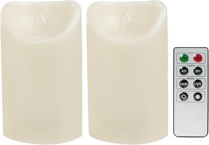 CANDLE CHOICE Outdoor Battery Operated Flameless Candles with Remote Timer Waterproof Flickering Plastic Electric LED Pillar Lights for Lantern Patio Garden Wedding Party Decorations 3x5 Inches 2 PCS