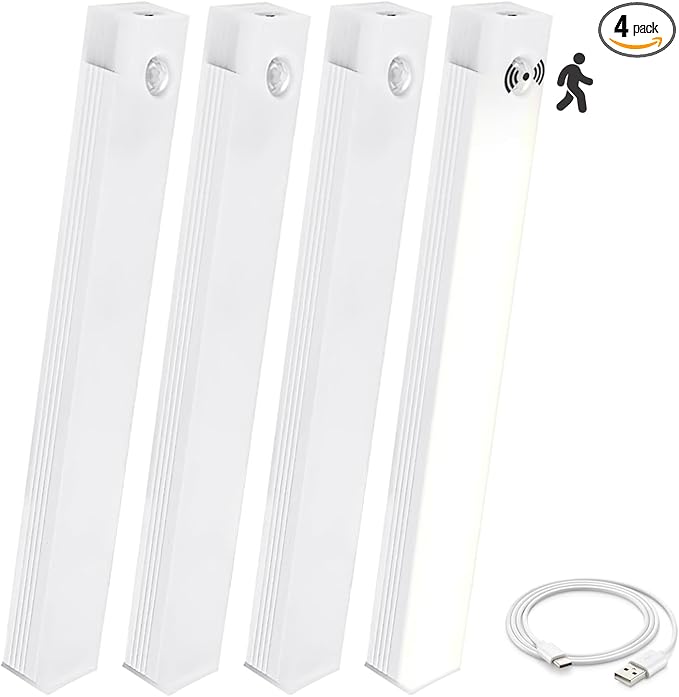 HomeBeyond Under Cabinet Lighting Wireless, 4-Pack Dimmable Motion Sensor LED Lights with Warm Color, Rechargeable Battery Operated Magnetic Lights for Kitchen, Closet, and Home Use