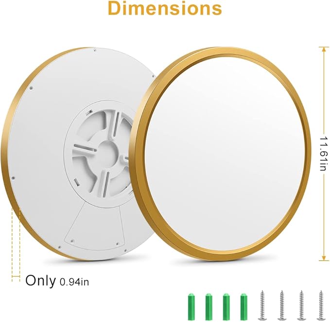 12Inch LED Ceiling Light Fixture Flush Mount, 24W(240W Equivalent), 3200LM, 3000K Warm White, IP40, Flat Modern Round Ceiling Light for Bedrooms, Living Rooms, Bathrooms, Stairwells, etc.(Gold)