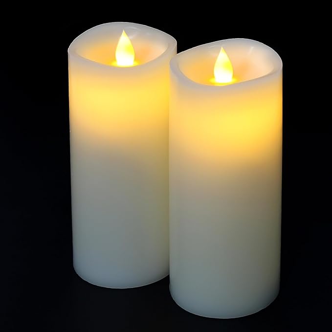 7” x 3” Flameless Candles, Flickering Moving Flame LED Candles, Battery Operated Candles with Remote and Timers, Ivory White, Set of 2