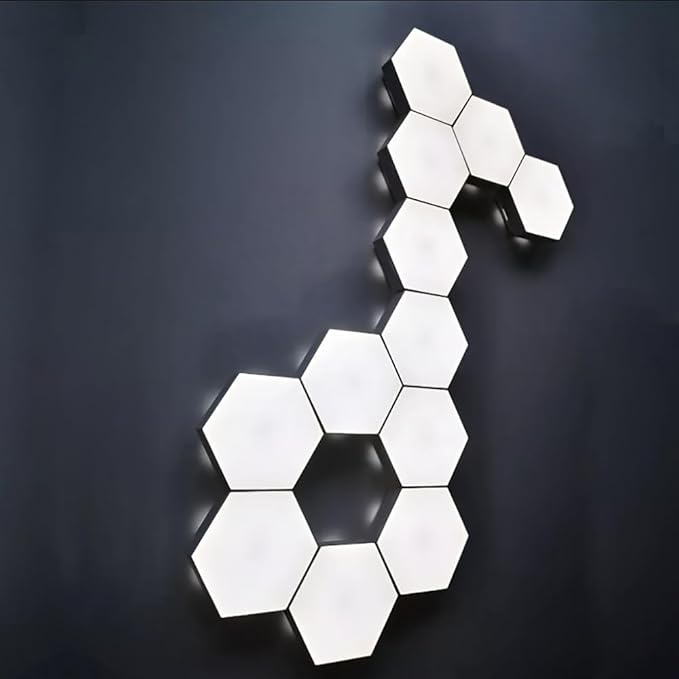 Hexagon Lights, Minimalist White Touch Night Light, Center Touch-Sensitive Wall Panels, Hex Light with USB-Power for Autism, Game Room Decor, Party (12)