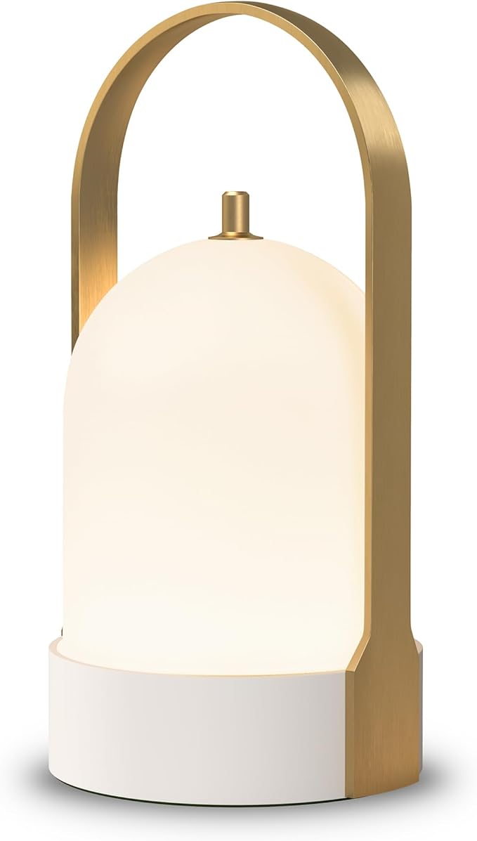 Tubicen Portable Lamp, Battery Operated Cordless Outdoor Table Lamps Rechargeable, 4-Level Touch Dimmable IP44 Shower Lamp, Night Light for Patio Camping Dining Room Bedroom (Brass White, Waterproof)