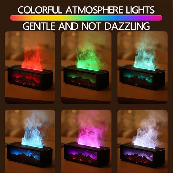Saker Fireplace Flame Oil Aroma Diffuser 2025 Upgraded|7 Color Changing Lights Aromatherapy Air Diffuser|Essential Oil CoolMist Humidifier with Timer&Remote|Home,Office,Bedroom,Yoga,Room Deco (White)