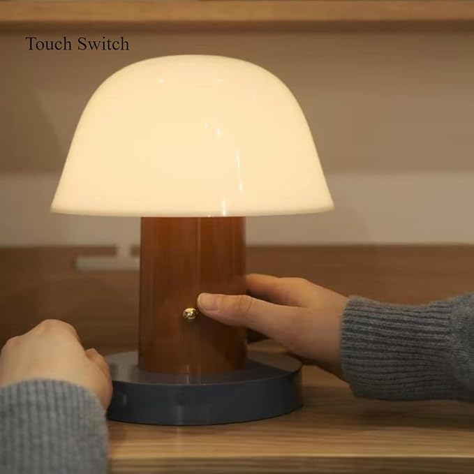 Mushroom Table Lamp Modern Dimmable Night Light Cordless Touch Rechargeable Desk Lamp Nordic Minimalist Retro Nightstand Bedside Lamps for Bedroom Living Room(Blue)
