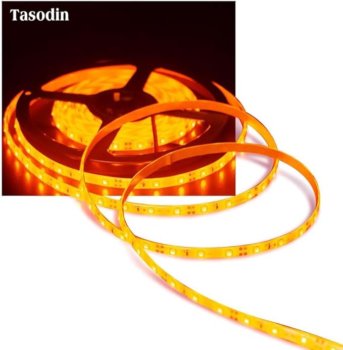 Water-Resistance IP65, 12V Waterproof Flexible LED Strip Light, 16.4ft/5m Cuttable LED Light Strips, 300 Units 3528 LEDs Lighting String, LED Tape(Orange) Power Adapter not Included