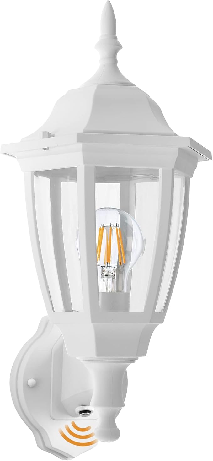 FUDESY Outdoor Wall Light Dusk to Dawn, Porch Sensor Light White Plastic Anti-Corrosion with LED Edison Filament Bulb, Exterior Mount Lantern for House, Garage (1-Pack), FDS2542PS-W