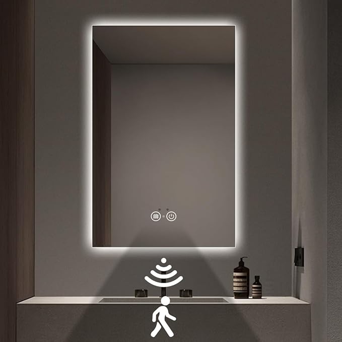 30 x 36 LED Bathroom Vanity Mirror, 3 Colors Four-Side Backlit Mirror Bathroom with Motion Sensor, Stepless Dimmable Wall Mirror with Lights, Anti-Fog, Rectangular, UL-Listed