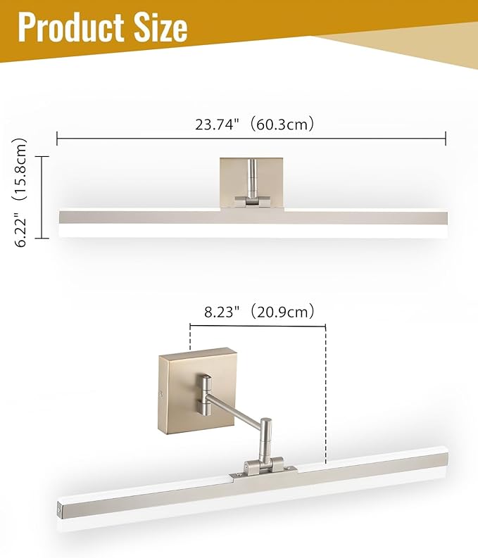 Modern LED Vanity Light,23.6‘’ Adjustable & Rotatable Bathroom Light Fixture Above Mirror, Wall Sconce, Nickel