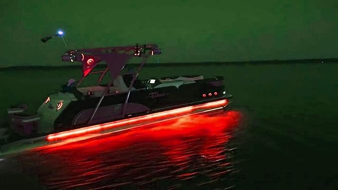Green Blob Outdoos Pimp My Pontoon Boat Neon Red Under Deck Glow Lighting Kit Professional Grade Complete Kit (Red, 19ft)