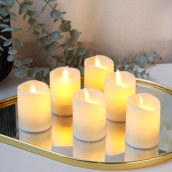 JHY DESIGN Set of 6 Flickering Battery Candles Plastic Flameless Candles with Moving Wick-LED Fake Candle Tea Lights for Lantern Home Bedroom Party Weddings Holiday