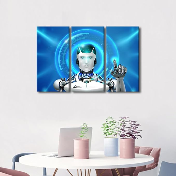Robot Wall Decorations for Living Room AI Intelligence Posters & Prints AI Wall Art Modern Wall Decor AI Artwork Giclee Gallery-Wrapped Framed Ready to Hang, 36" Wx24 H
