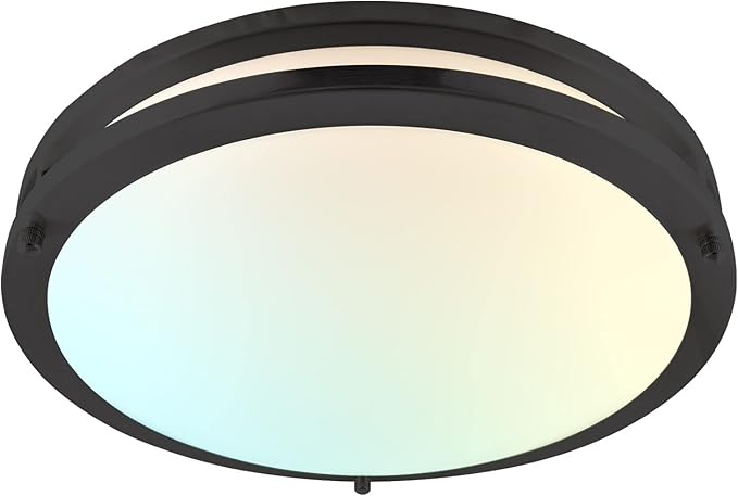 LUXRITE 14 Inch LED Flush Mount Ceiling Light, 5 Color Selectable 2700K | 3000K | 3500K | 4000K | 5000K, Dimmable, Modern Ceiling Light Fixture, 18W, 1440 Lumens, Energy Star, ETL Listed, Matte Black