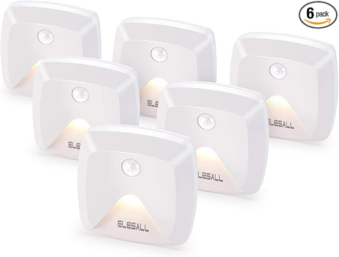 6-Pack Stick-on Motion Sensor Lights, Warm White LED Night Light, Stick-Anywhere Stair Lights, Closet Light, Battery Operated Wall Light for Kitchen, Hallway, Bedroom, Bathroom, Stairs