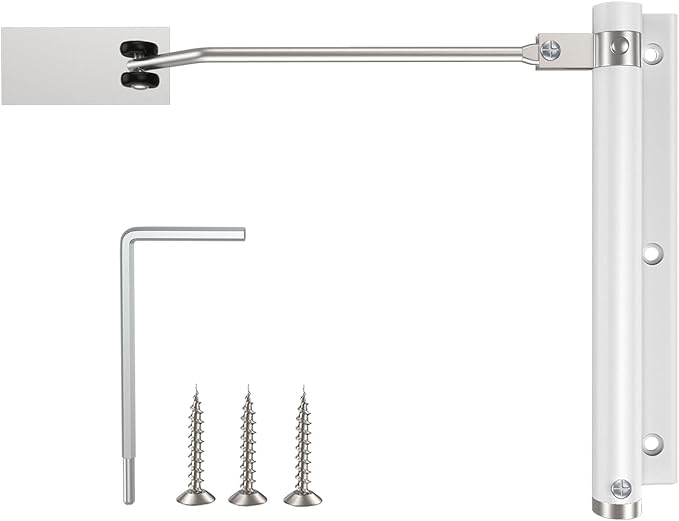 Automatic Door Closer, Stops Door Slamming, Ultra-Quiet Soft Close for Home & Apartment Doors, Upgraded Aluminum Roller Arm, Scratch-Free, Adjustable Speed, Self Closing Spring Door Closer, White