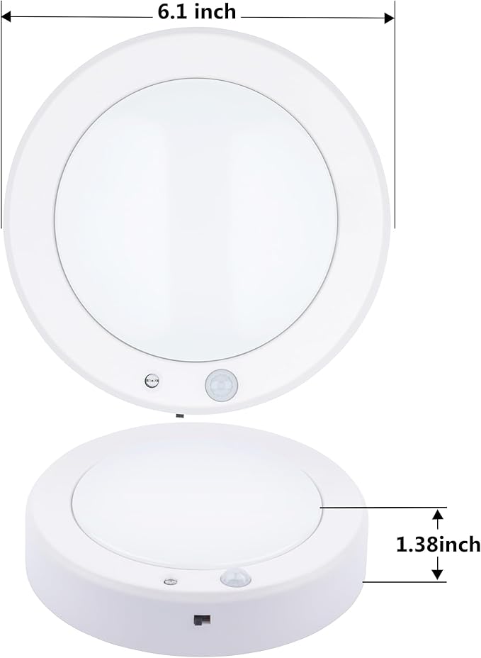 LIT-PaTH Battery Operated Motion Sensor LED Ceiling Light, 6.1inch 3000K 150 Lumens Flush Mount Light, Wireless Nightlight for Closet Laundry Stair- Darkness Use Only, 2-Pack (Battery Not Included)