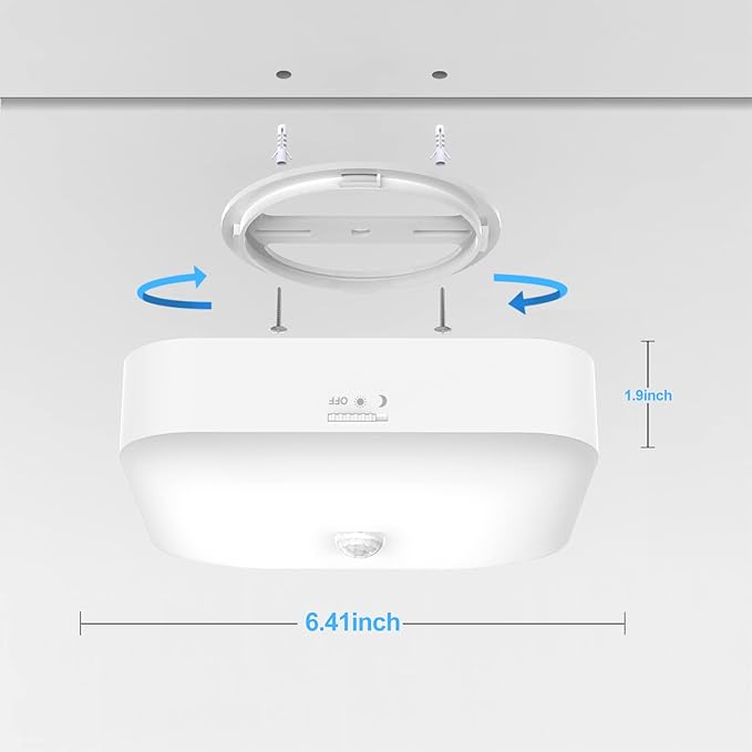 Rechargeable Motion Sensor Closet Light, Rechargeable Battery Operated Ceiling Light Wireless, 500LM Wireless Motion Activated Light for Shower Stairs Hallway Pantry Porch Garage, 5000K