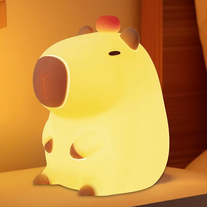 Led Cute Capybara Night Light, Dimmable Nursery Kawaii Lamps, Super Squishy Silicone USB Rechargeable Touch Control Night Lamp for Kids Adults, Used for Camping Party Room Decor (Capybara)…