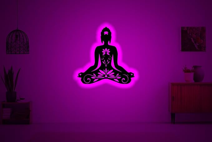 Lotus Symbol Relax Neon Sign, Mandala Yoga Room Night Light, Yoga Buddha Lotus Metal Wall Art Rgb Led Light Buddhist Namaste Sign Home Decor Buddhism Decoration Man Cave Housewarming Birthday Gift