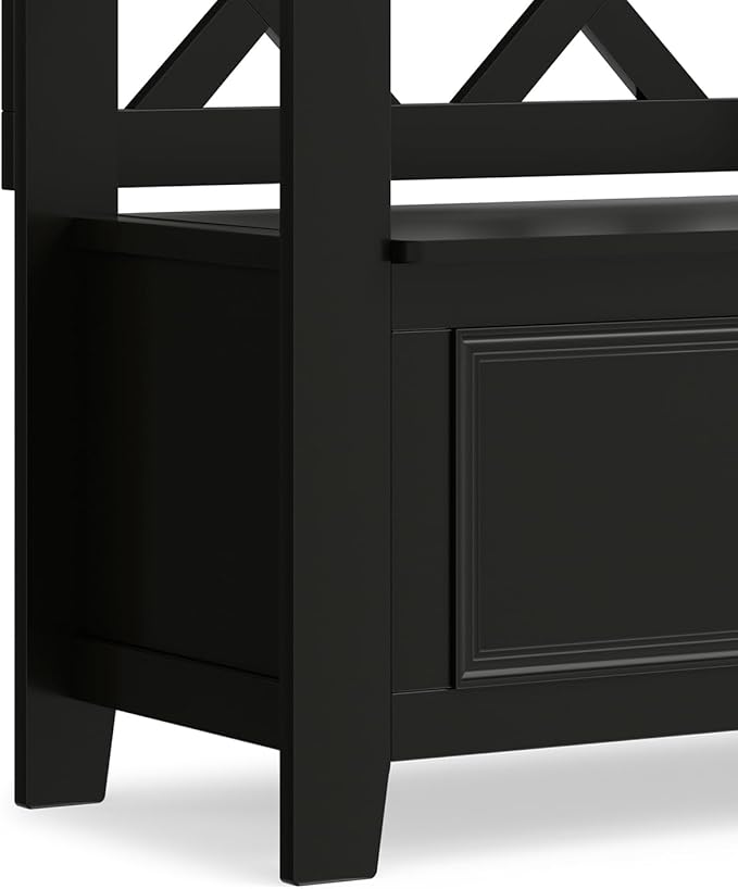 SIMPLIHOME Amherst Entryway Storage Bench - 36 inch Wide Solid Wood Hallway Bench in Black, Transitional Bench for Entry or Mudroom with Lift-Up Lid, Storage Compartments and X-Back Detail