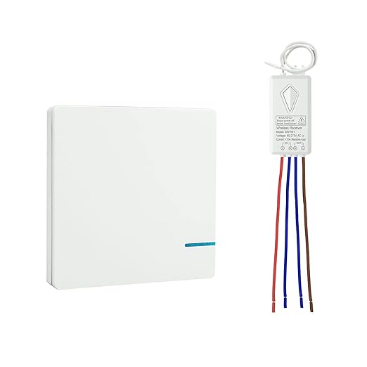 Thinkbee Wireless Light Switch Kit, Remote Wall Switch with Mini Receiver, IP66 Waterproof, Outdoor 1969ft Indoor 130ft for Ceiling Lights Lamps