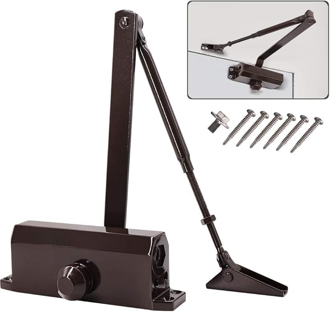 MARIE Automatic Door Closer Commercial Grade 2 Spring Heavy Duty Fireproof Adjustable Door-Closer, Brown