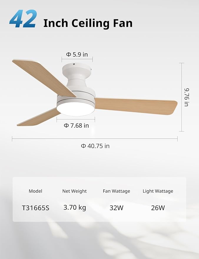 Orison Ceiling Fans with Lights – 42" Low Profile Flush Mount, Smart RGB Backlight & Dimmable LED, Alexa & Google Compatible, 6-Speed Reversible, App & Remote Control, Quiet & Energy Saving, White