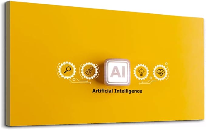 Wibinuki Wall Art Wall Decor Wall Paintings Artificial intelligence AI and machine learning on a yellow for Living Room Bedroom Bathroom Home Decor Can Be Hung Directly 20"x 40"