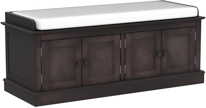 Merax Farmhouse Solid WOD Entryway Shoe Bench with Seat Cushion Multifunctional Storage Cabinet for Hallway Living Room Bedroom Espresso