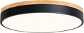 Modern Dimmable LED Close to Ceiling Light Minimalist Wood Oak Flush Mount Ceiling Light Fixture Circle Lighting for Bedroom Living Room Bathroom Laundry Room (Black, 15.7'')